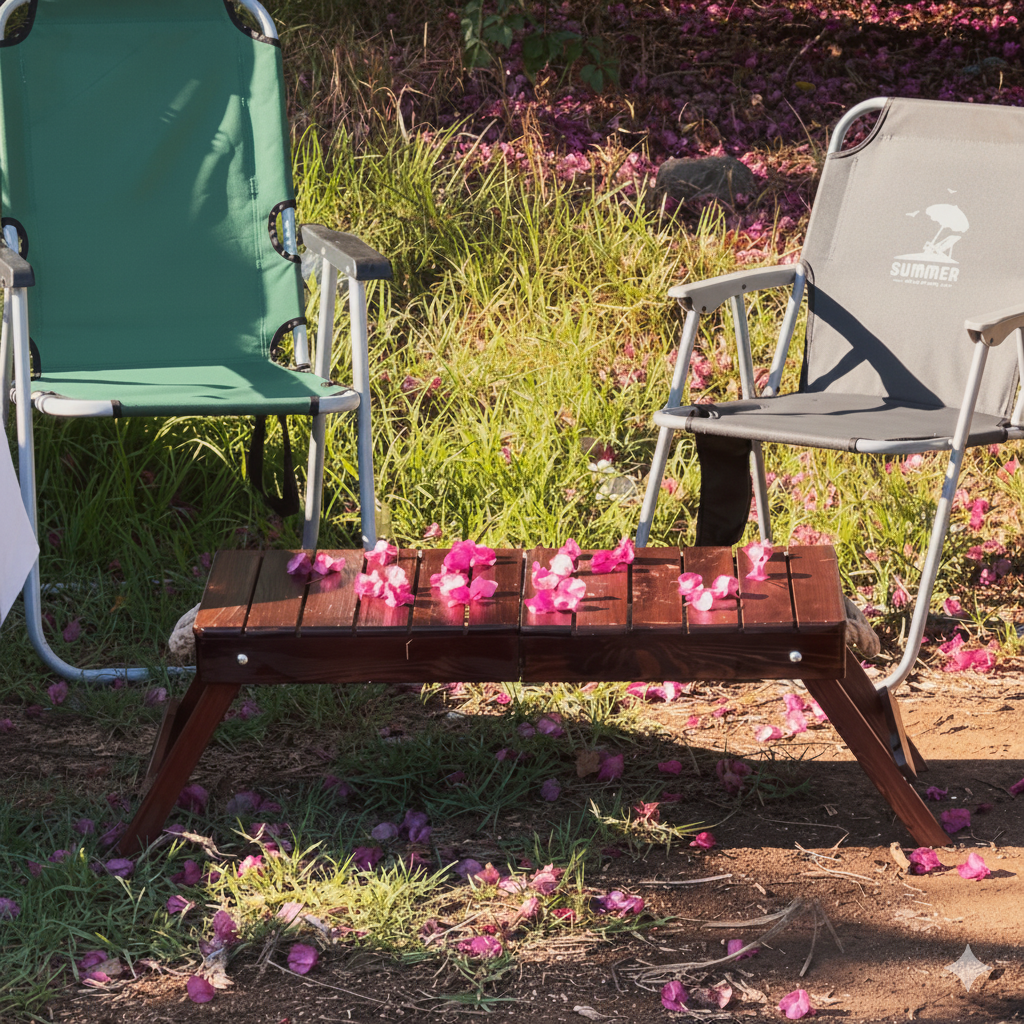 طاولة تخييم قابلة للطي من خشب بوا روج — خفيفة، قوية، وسهلة الحمل